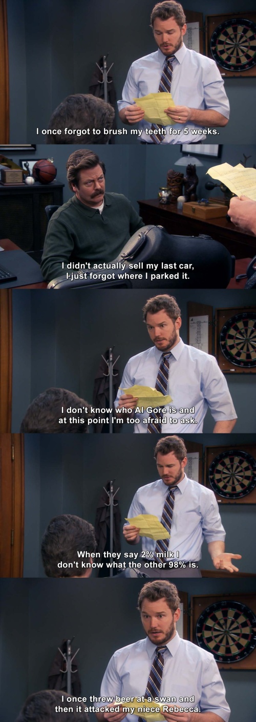 Parks and Recreation - Andy telling all his secrets