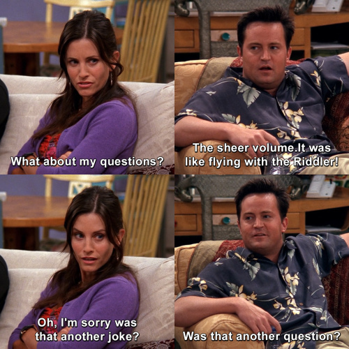 Friends - Chandler and Monica after getting fake-numbered